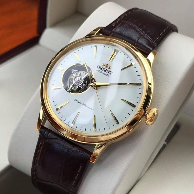 ORIENT Men's Bambino Automatic Classic Open Heart Watch Gold/Brown RA-AG0003S image 1