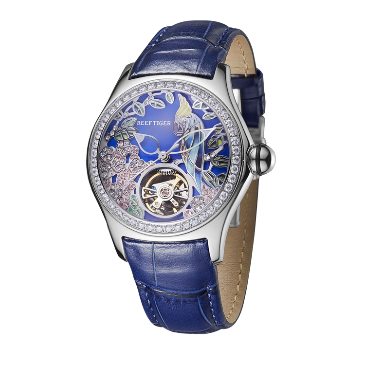 Reef Tiger Women's Aurora Parrots Automatic Skeleton Crystal Watch image 1