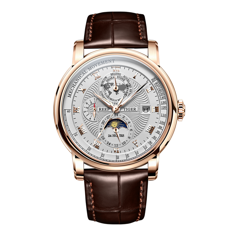 Reef Tiger Men's Artist Master II Mechanical Calendar Moon Phase Watch RGA1963 Rose/White image 0