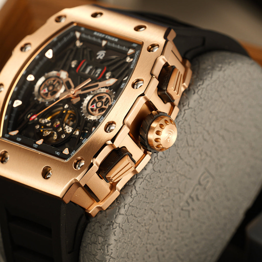 Reef Tiger Men's Aurora Titan Mechanical Multifunctional Day/Date Skeleton Automatic Watch RGA3009 Rose Gold image 11