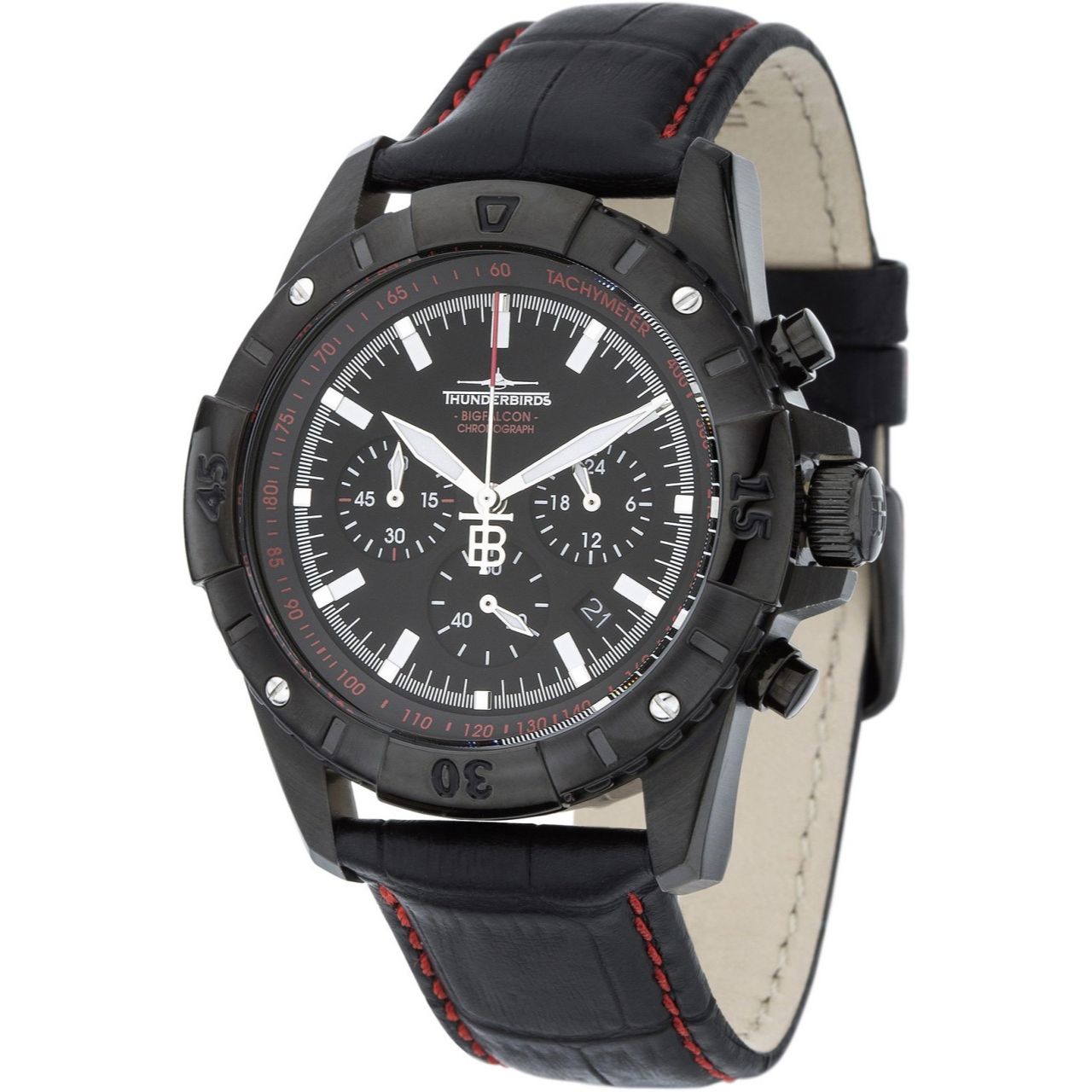 THUNDERBIRDS Big Falcon Aviator 42mm Chronograph Watch Black/Red image 0
