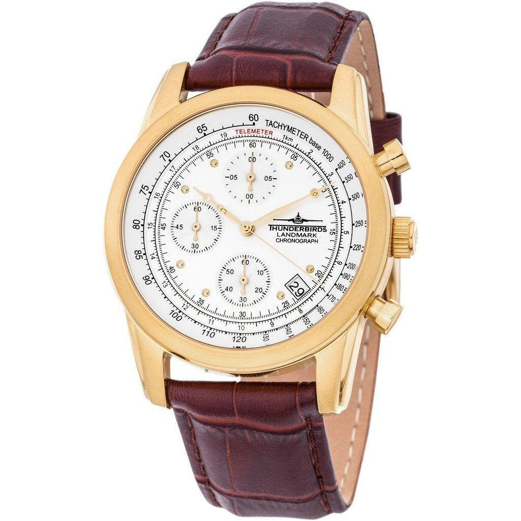THUNDERBIRDS Landmark Chronograph Leather Watch Gold/Brown image 0