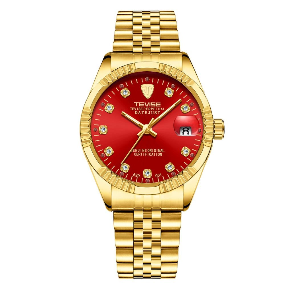 TEVISE Classic Automatic Calendar Gold/Red Watch image 0