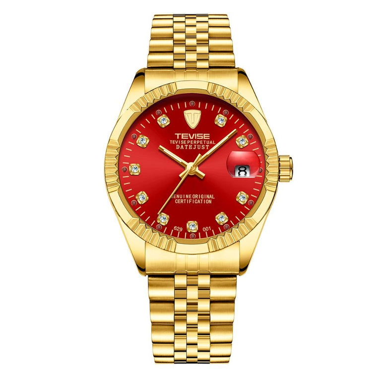 TEVISE Classic Automatic Calendar Gold/Red Watch image 0