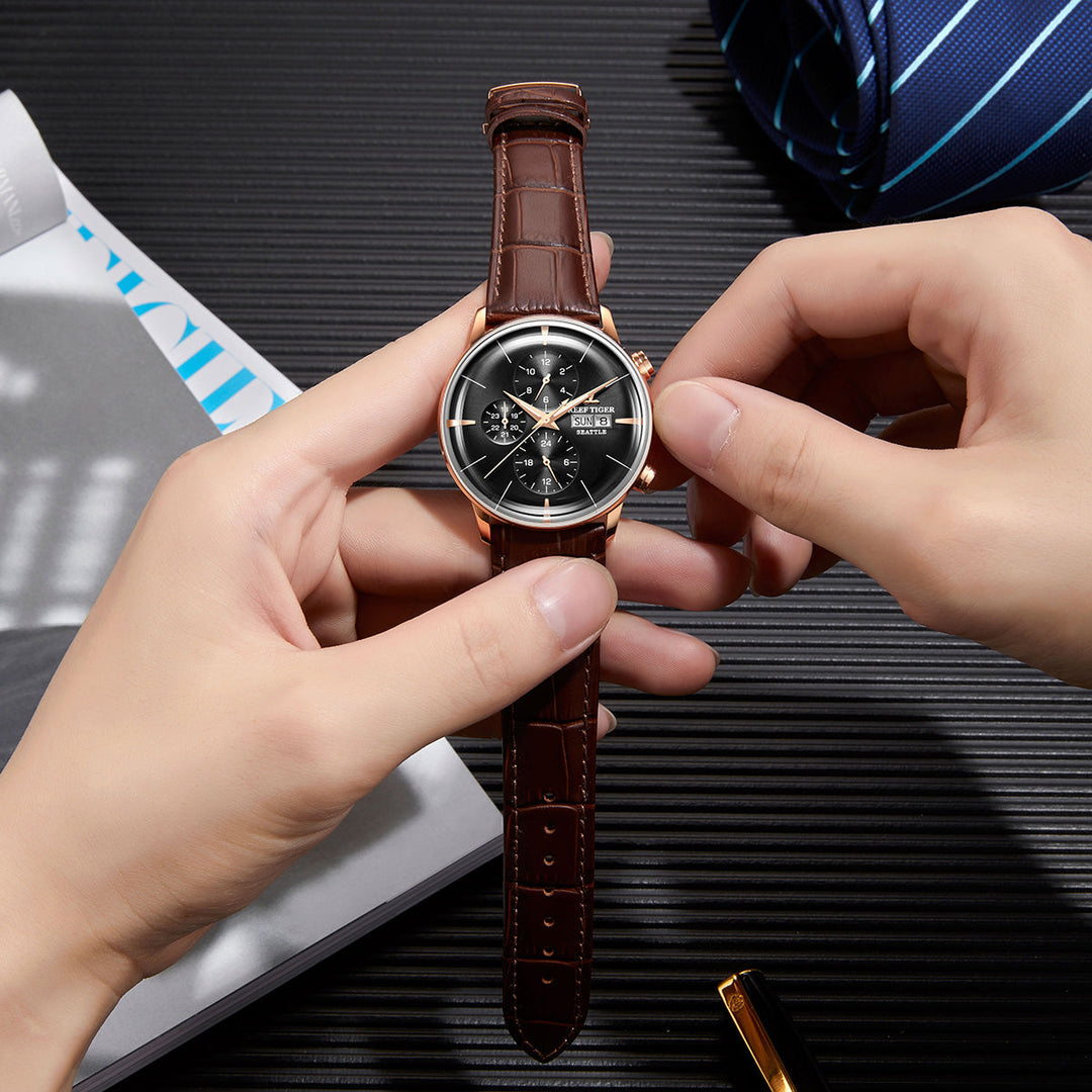 Reef Tiger Men's Seattle Chiefs Automatic Luxury Vintage Dress Chronograph Watch image 5