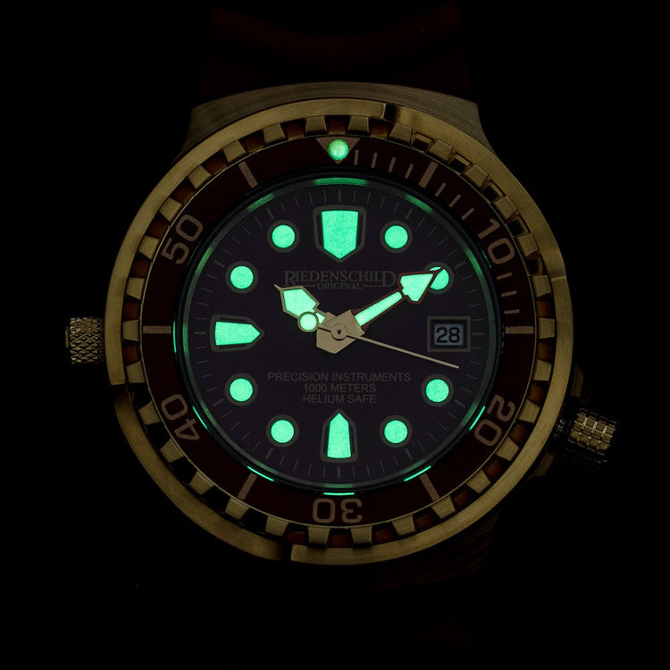 RIEDENSCHILD PRECISION INSRUMENTS GERMANY Divers Taucheruhr 1000m Helium Valve Watch Gold/Burgandy image 1