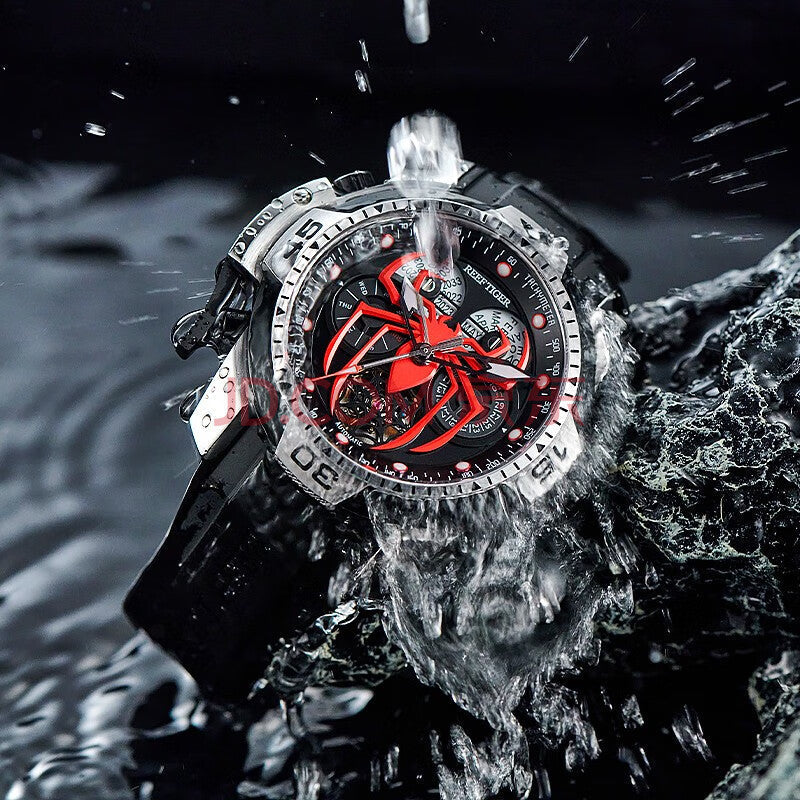 Reef Tiger Men's Aurora Spider Automatic Chronograph Watch Silver/Red image 3