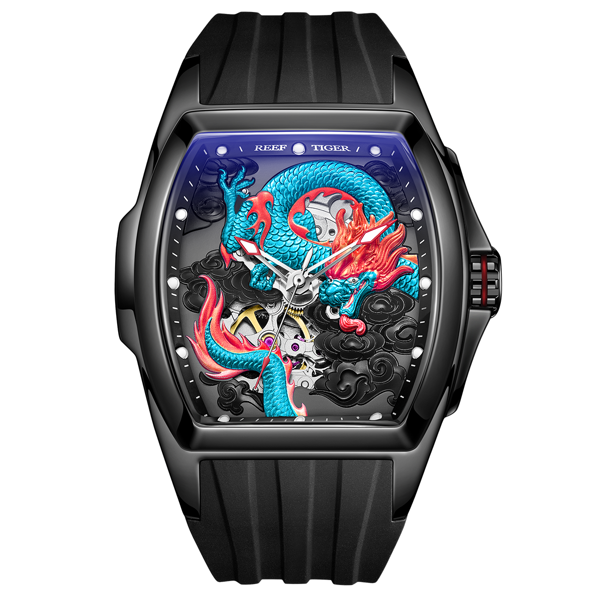 Reef Tiger Men's Aurora Chinese Dragon Skeleton Automatic Watch image 0