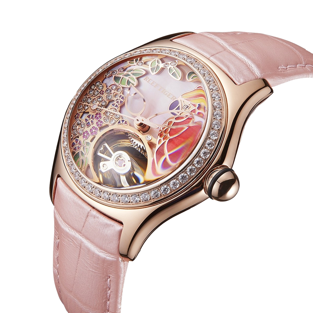 Reef Tiger Women's Aurora Parrots Automatic Skeleton Crystal Watch image 2