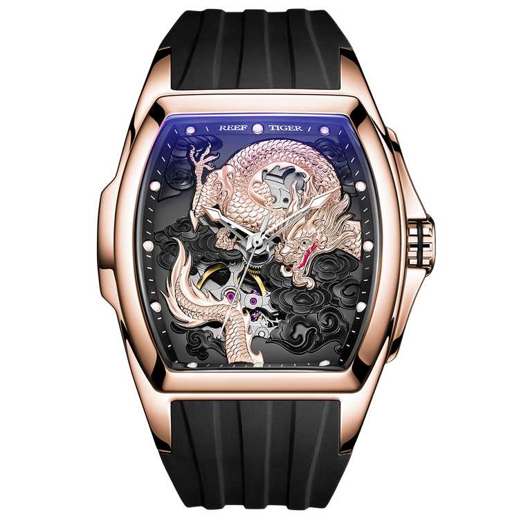Reef Tiger Men's Aurora Chinese Dragon Skeleton Automatic Watch image 0