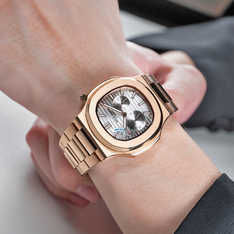 Reef Tiger Men's Peak 44mm Square Crystal Bezel Automatic Watch RGA2019 Rose Gold/White image 9