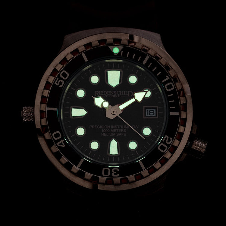 RIEDENSCHILD PRECISION INSRUMENTS GERMANY Divers Taucheruhr 1000m Helium Valve Watch Rose Gold/Burgandy image 1