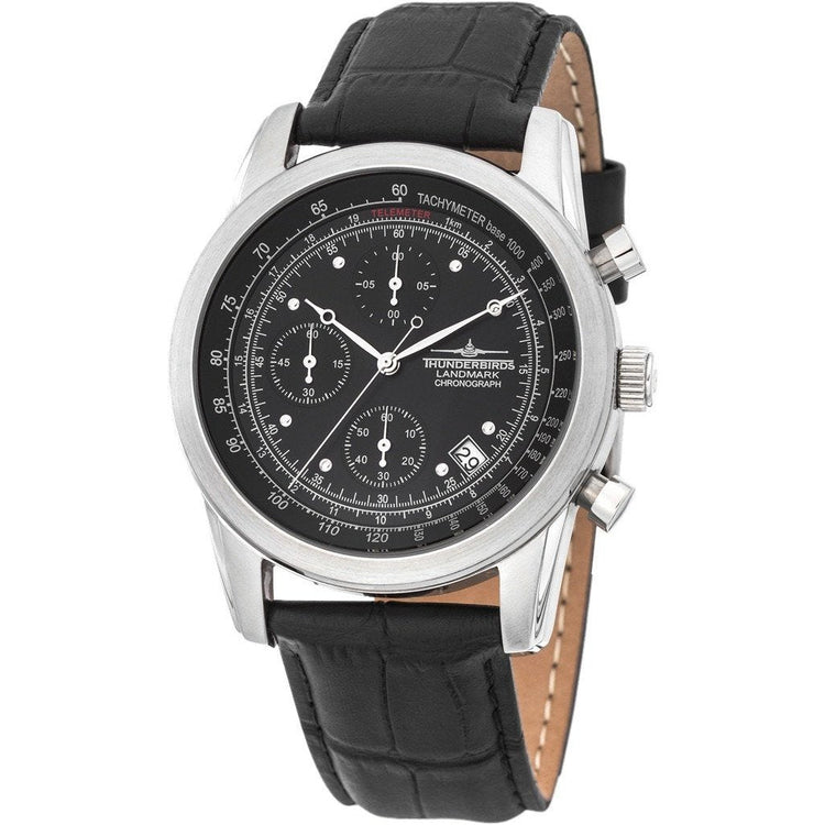 THUNDERBIRDS Landmark Chronograph Leather Watch Black image 0
