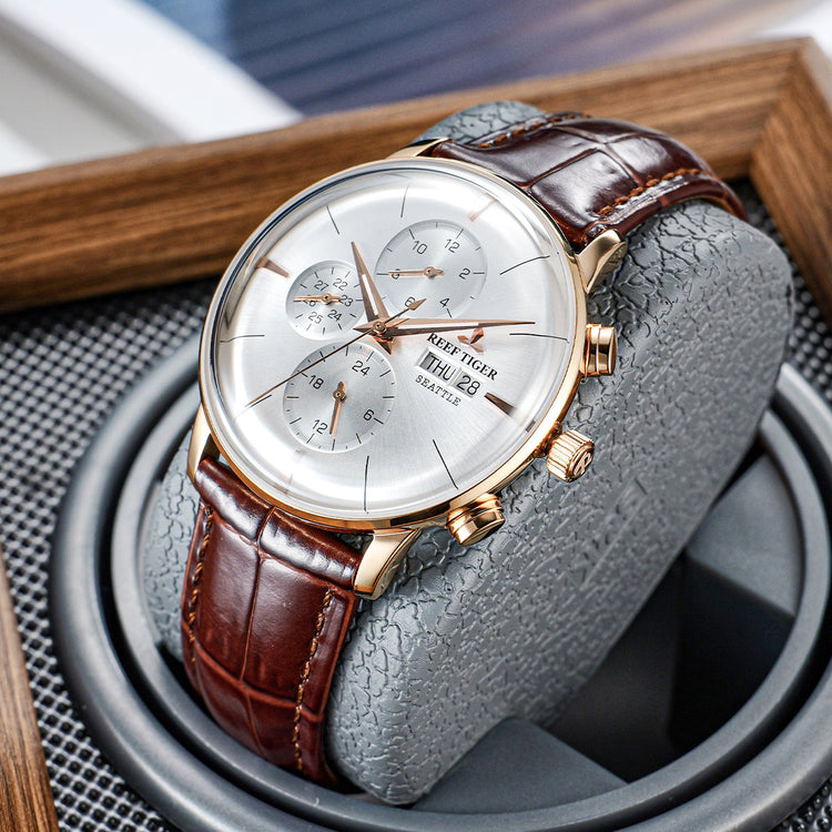 Reef Tiger Men's Seattle Chiefs Automatic Luxury Vintage Dress Chronograph Watch image 5