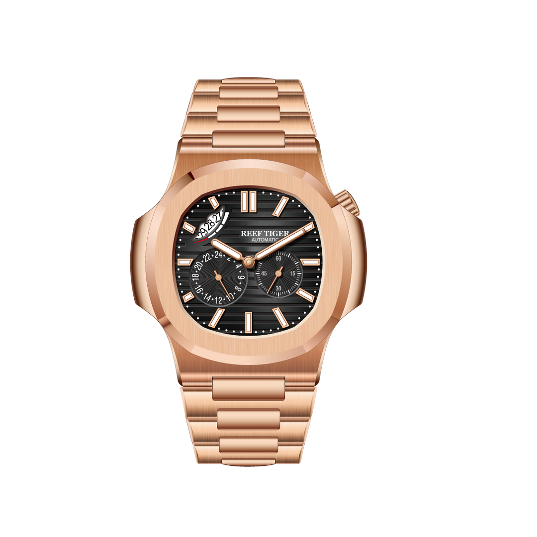 Reef Tiger Men's Peak 44mm Square Crystal Bezel Automatic Watch RGA2019 Rose Gold/Black - Steel Bezel image