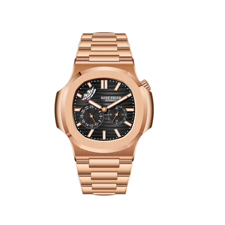 Reef Tiger Men's Peak 44mm Square Crystal Bezel Automatic Watch RGA2019 Rose Gold/Black - Steel Bezel image