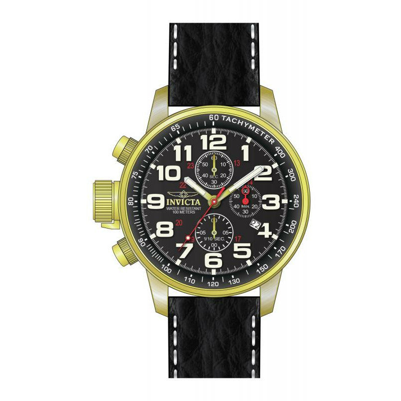 INVICTA Men's Russian Aviator Lefty 46mm Leather 23k Gold Plated Watch Black