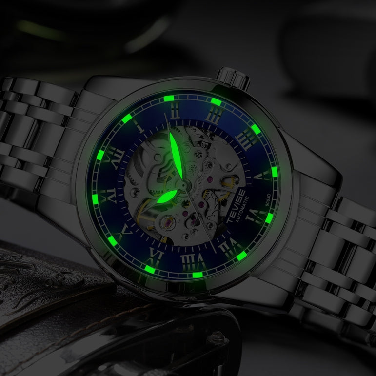 TEVISE Skeleton Classic Steel Gold Watch image 3