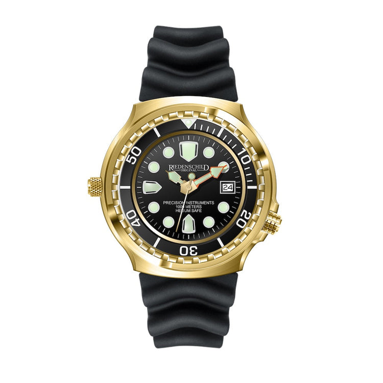 RIEDENSCHILD PRECISION INSRUMENTS GERMANY Divers Taucheruhr 1000m Helium Valve Watch Gold/Black image 4