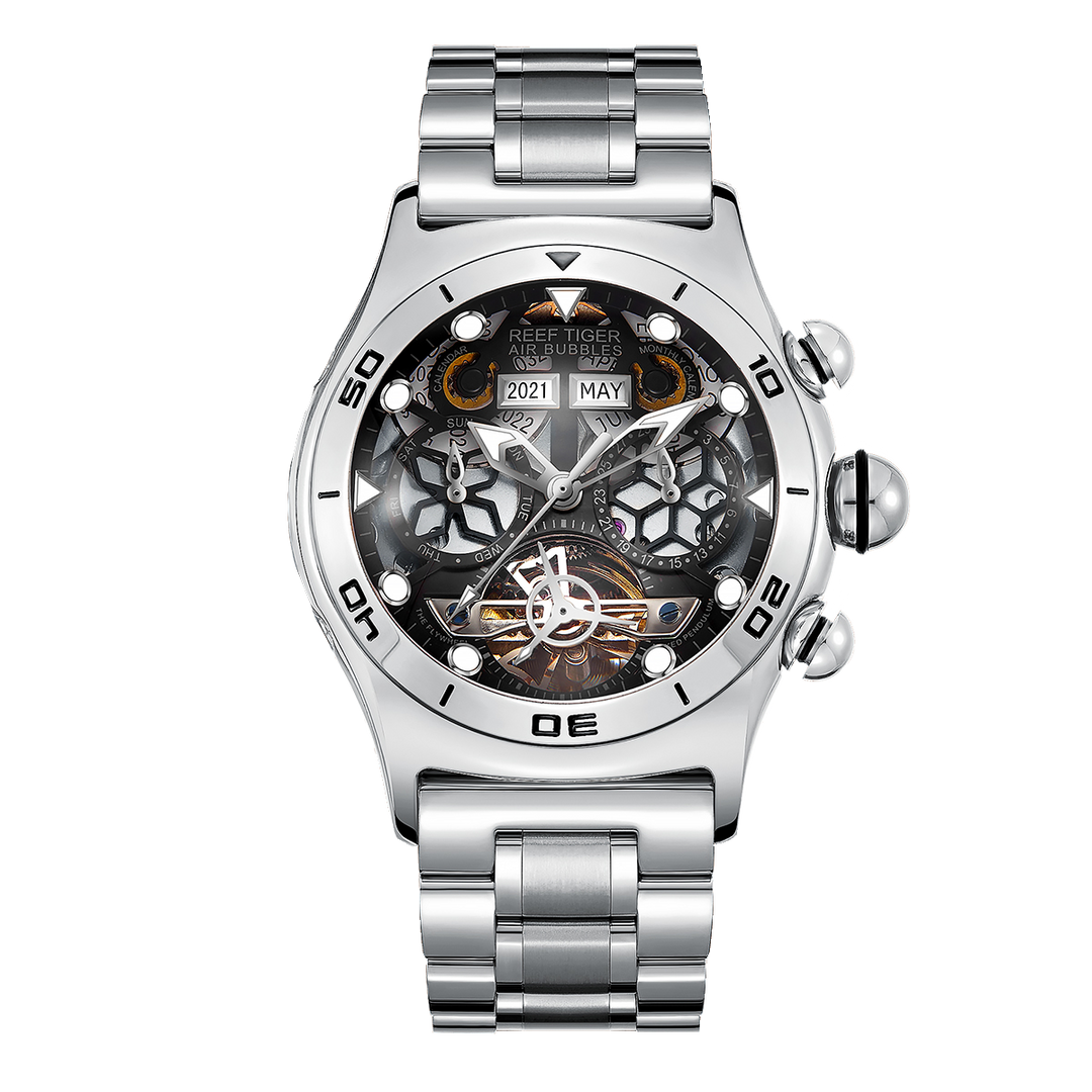 Reef Tiger Men's Aurora Air Bubbles Automatic Mechanical Skeleton Watch image 5
