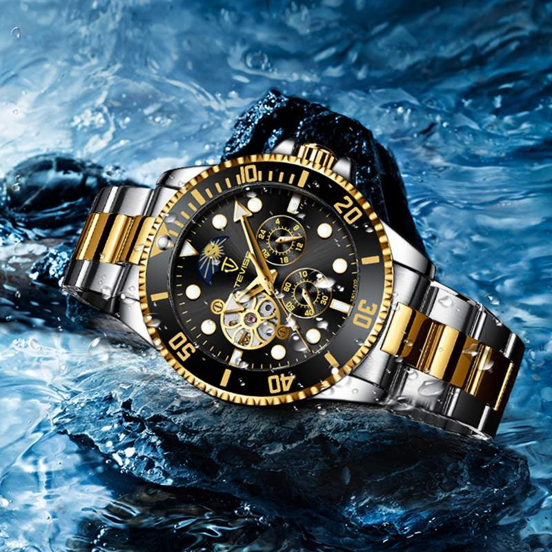 TEVISE Perpetual Automatic Flower Moon Two Tone Watch image 1