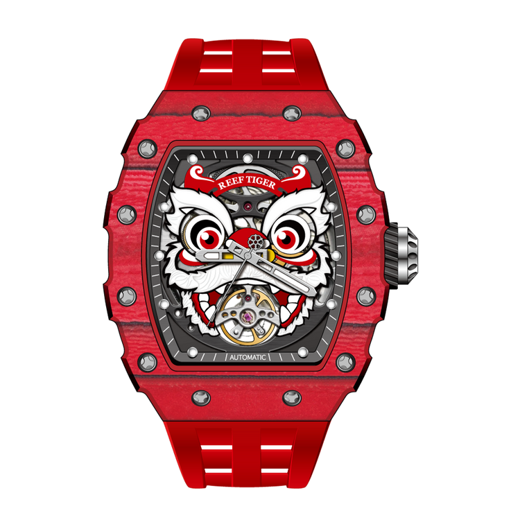 Reef Tiger Men's Chinese Lion Dance Automatic Skeleton Watch RGA3009 Red image 3