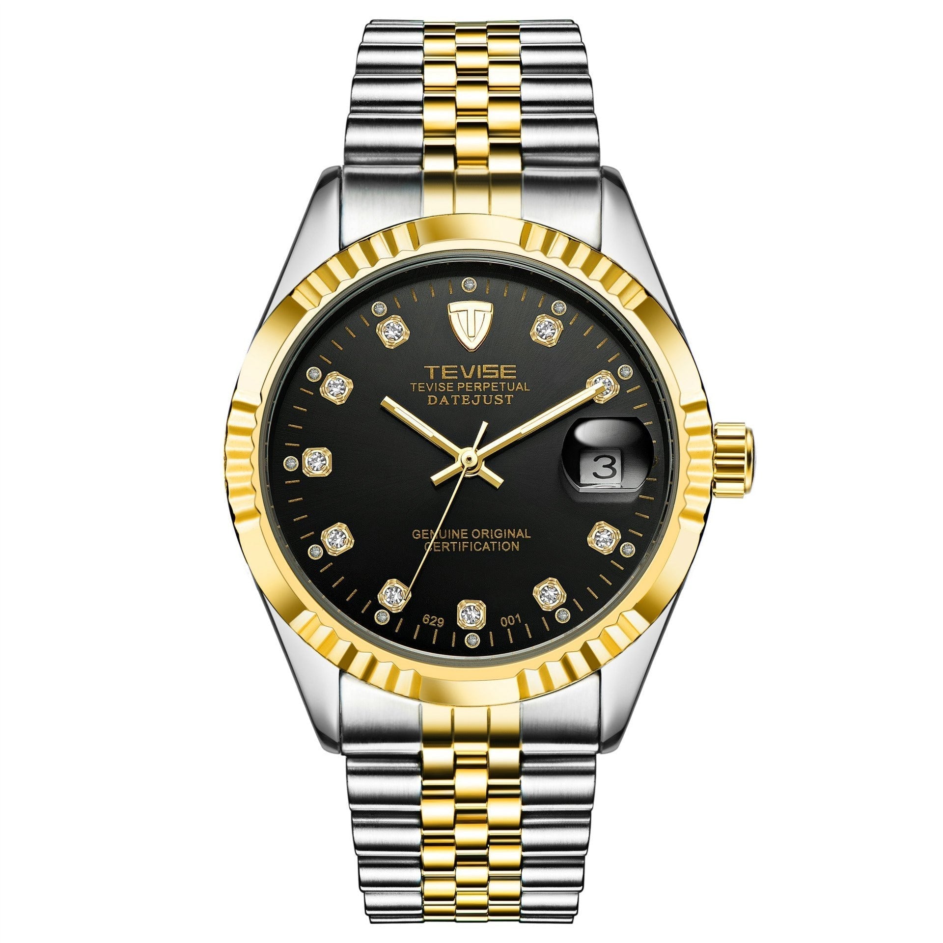 TEVISE Classic Automatic Calendar Two Tone/Black Watch image 0