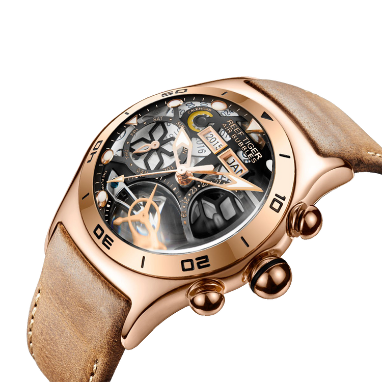 Reef Tiger Men's Aurora Air Bubbles Automatic Mechanical Skeleton Watch image 1
