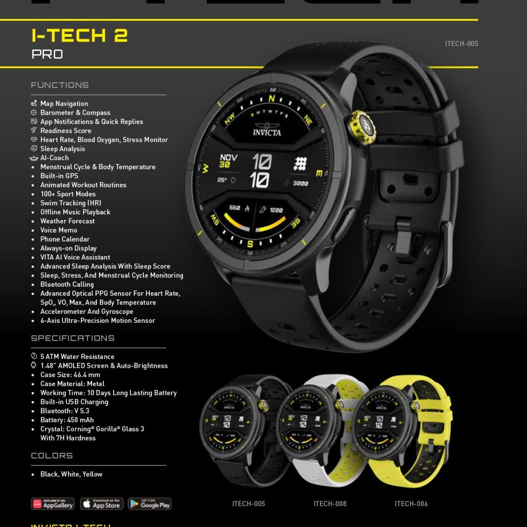 INVICTA I-TECH - 2 PRO ITECH-005 Men's Watch - Smartwatch Movement - Stainless Steel with Black Dial - 46mm