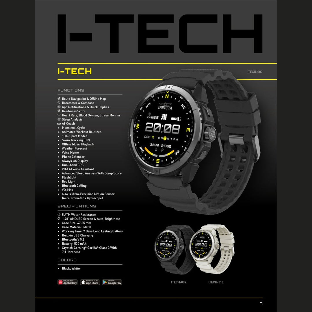 INVICTA I-TECH ITECH-009 Men's Watch - Smartwatch Movement - Stainless Steel with Black Dial - 47mm