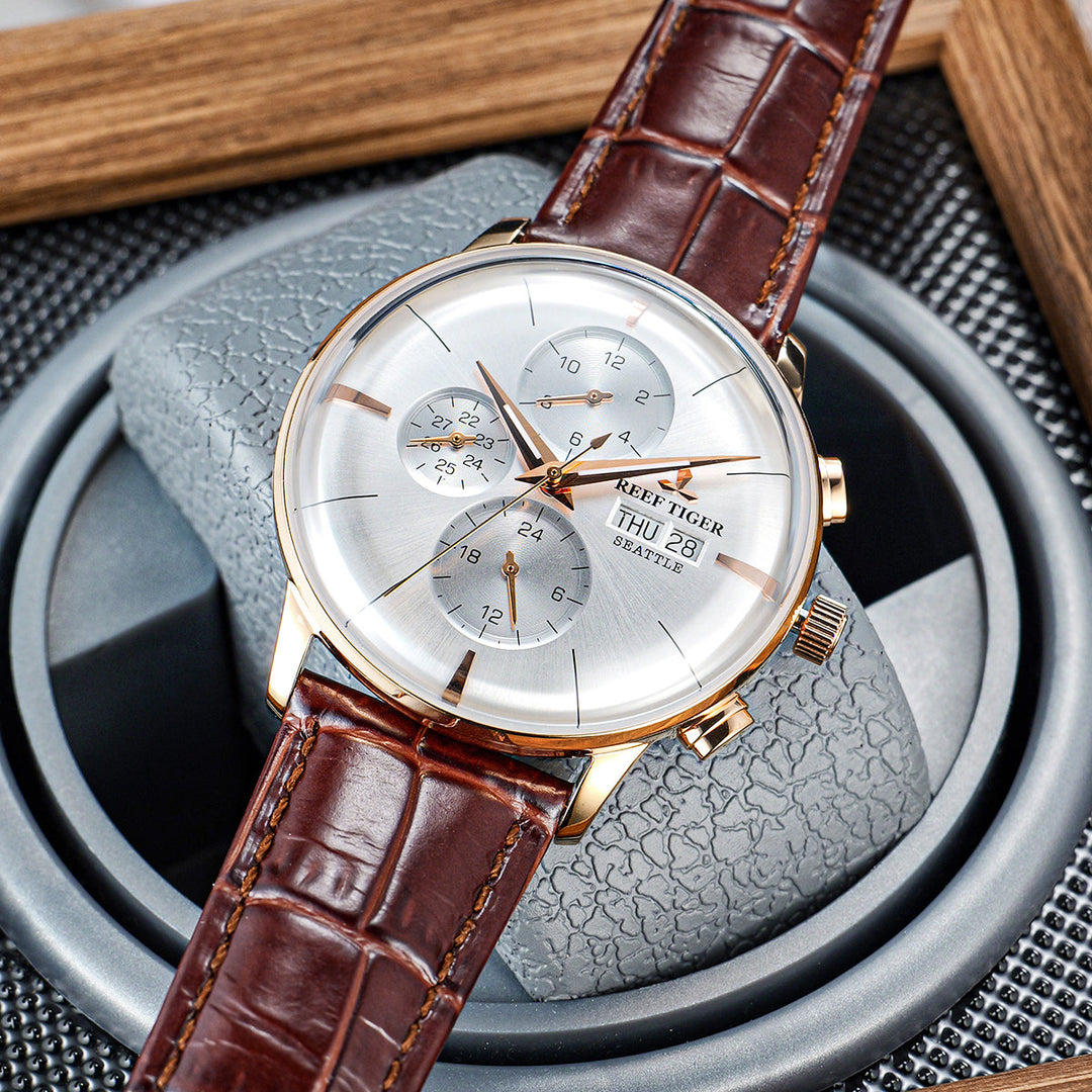 Reef Tiger Men's Seattle Chiefs Automatic Luxury Vintage Dress Chronograph Watch image 7