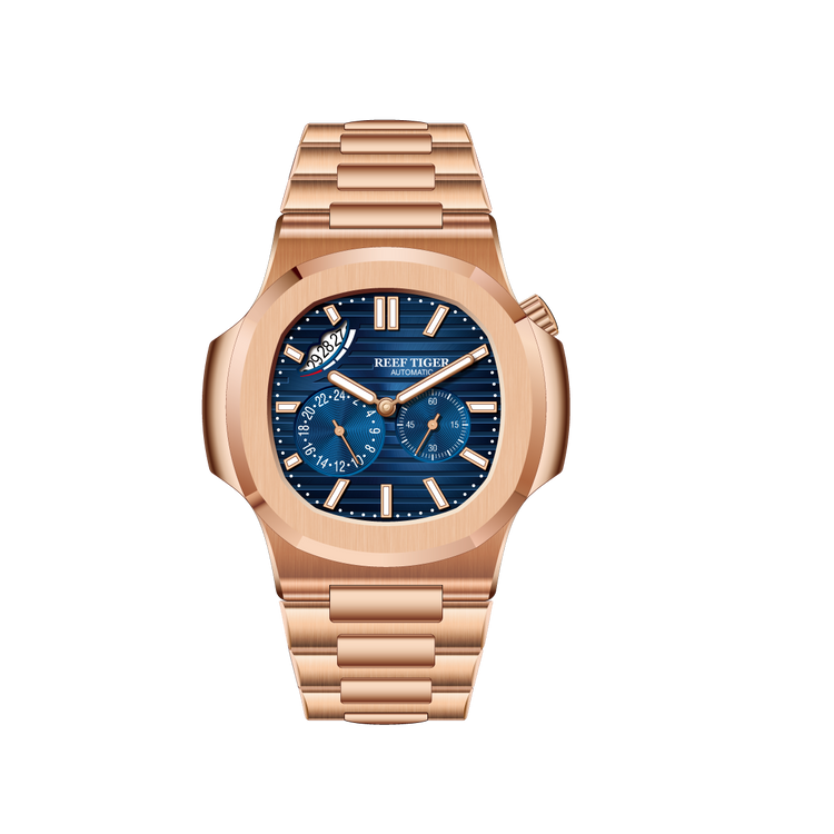 Reef Tiger Men's Peak 44mm Square Crystal Bezel Automatic Watch RGA2019 Rose Gold/Blue - Steel Bezel image