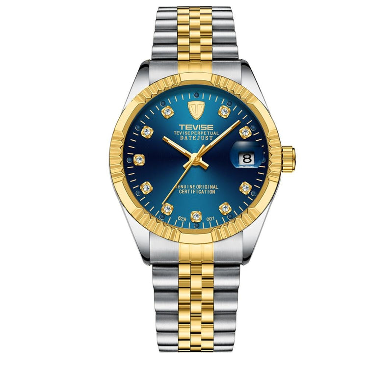 TEVISE Classic Automatic Calendar Two Tone/Turquoise Watch image 0