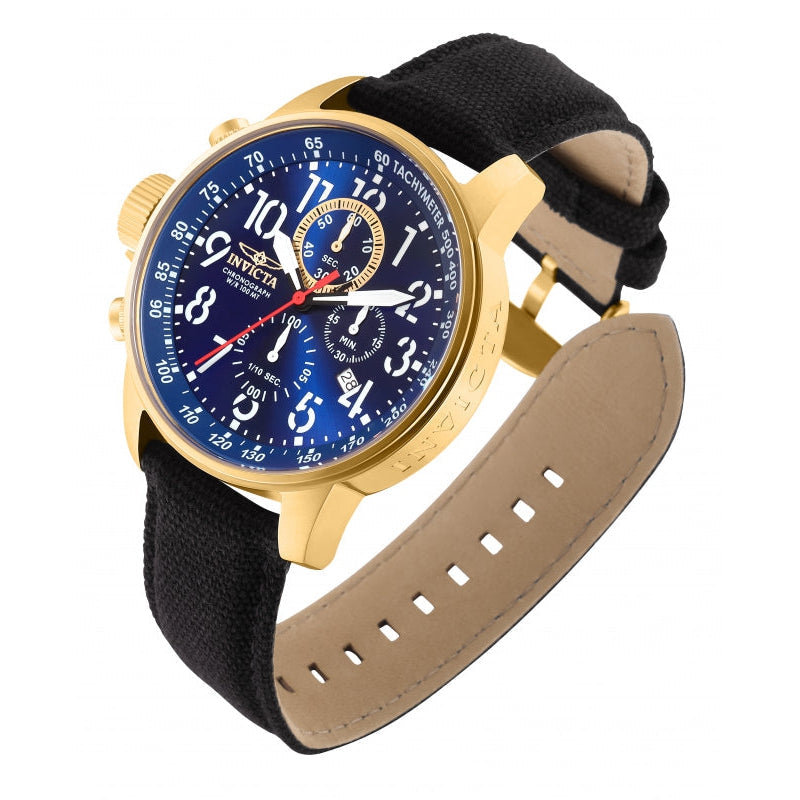 INVICTA Men's Russian Aviator Lefty 46mm Canvas Strap Watch Gold/Blue
