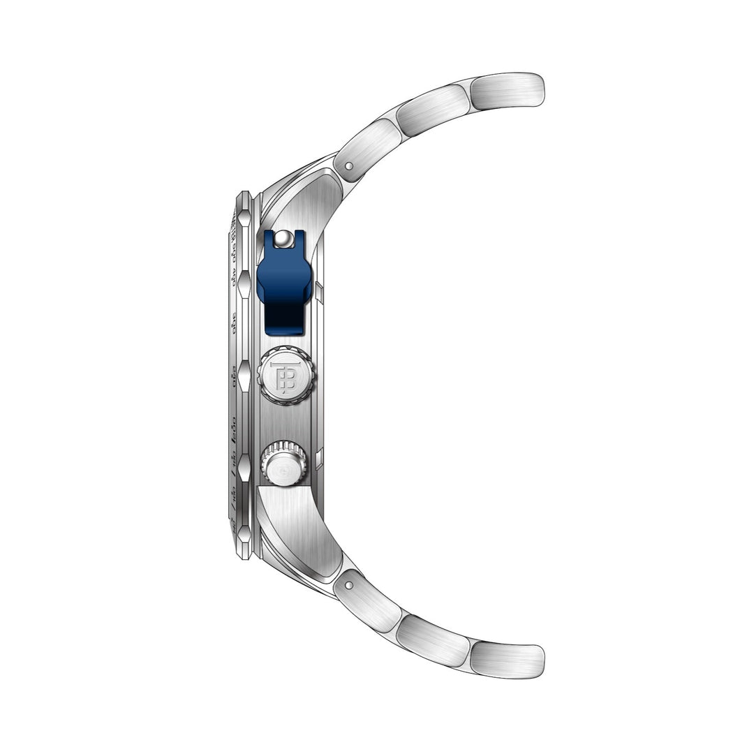 THUNDERBIRDS Aircraft Ejector Tachy Chronograph Steel Bracelet Watch Silver/Blue image 3