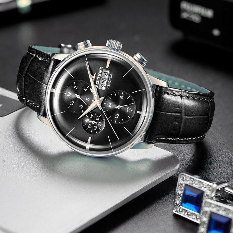 Reef Tiger Men's Seattle Chiefs Automatic Luxury Vintage Dress Chronograph Watch image 4