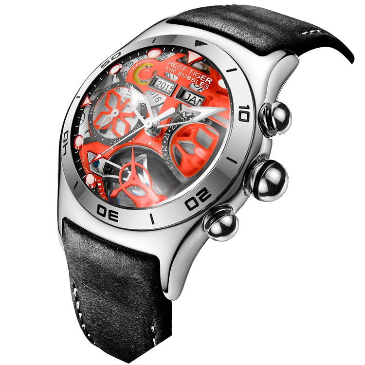Reef Tiger Men's Aurora Air Bubbles Automatic Mechanical Skeleton Watch image 1