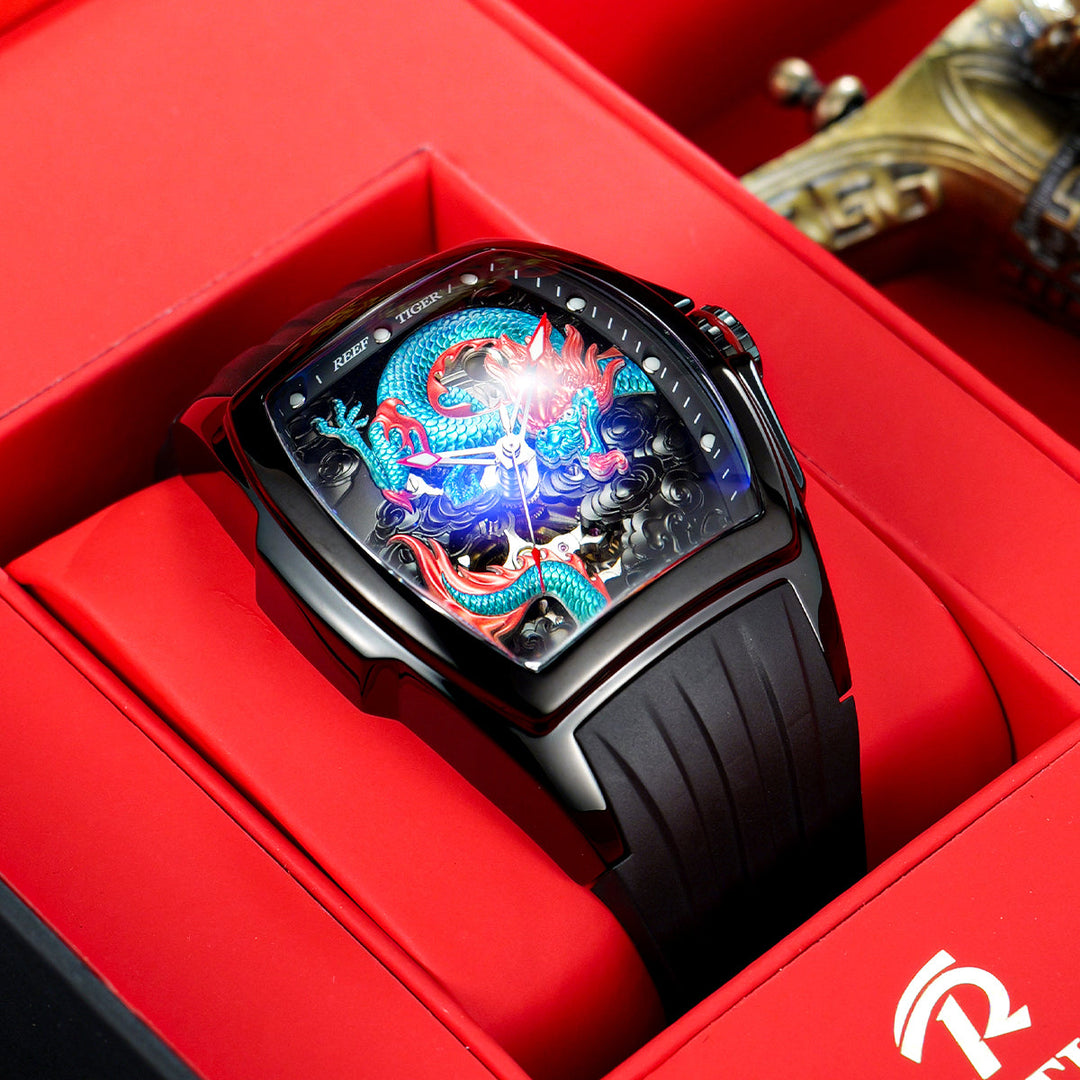 Reef Tiger Men's Aurora Chinese Dragon Skeleton Automatic Watch image 9