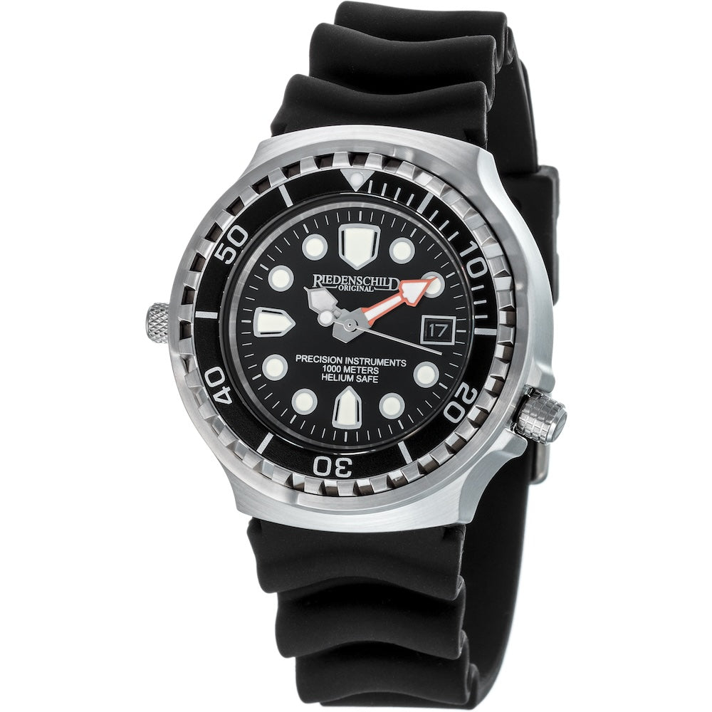 RIEDENSCHILD PRECISION INSRUMENTS GERMANY Divers Taucheruhr 1000m Helium Valve Watch Silver/Black image 0