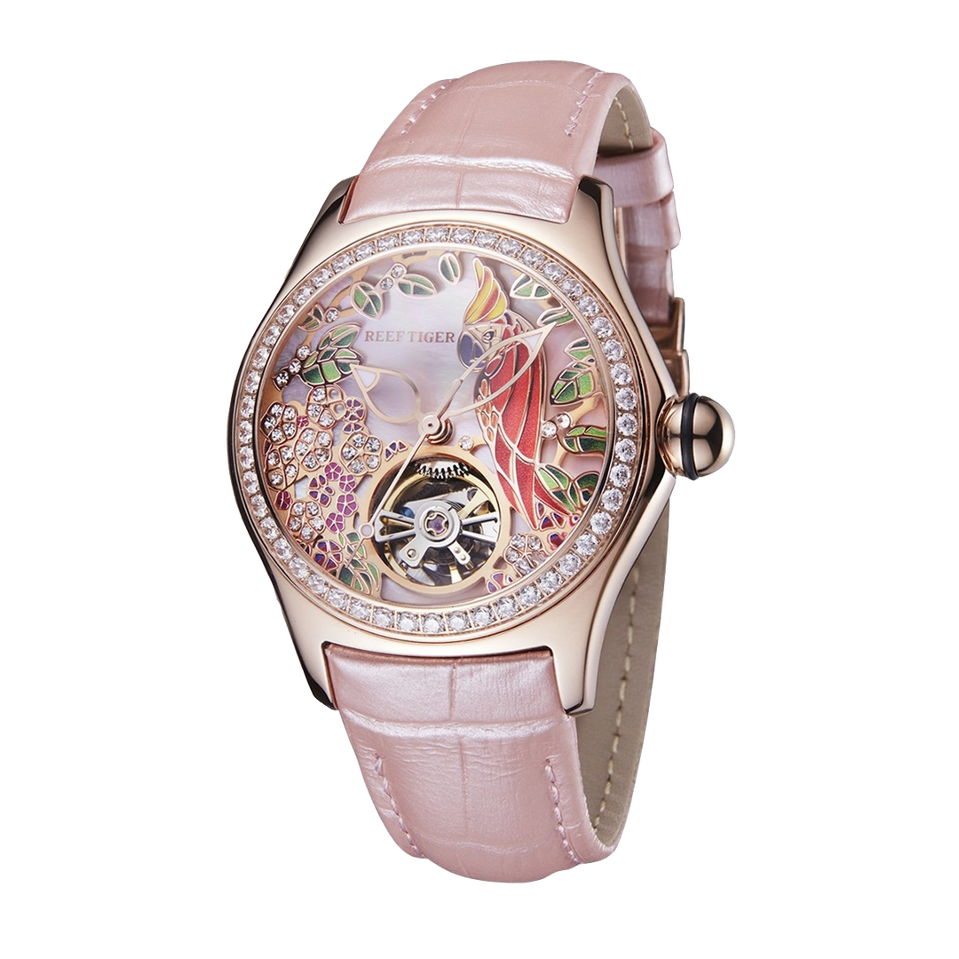 Reef Tiger Women's Aurora Parrots Automatic Skeleton Crystal Watch image 1