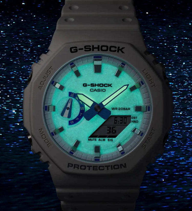 CASIO Men's G-Shock Night Glow Blue Phosphorescent 45mm Watch GA-2100 Series image 2