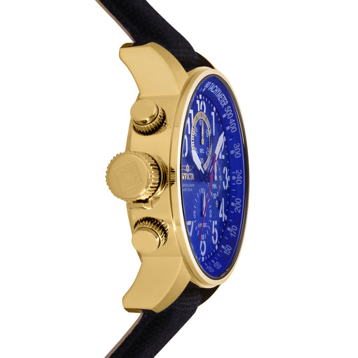 INVICTA Men's Russian Aviator Lefty 46mm Canvas Strap Watch Gold/Blue