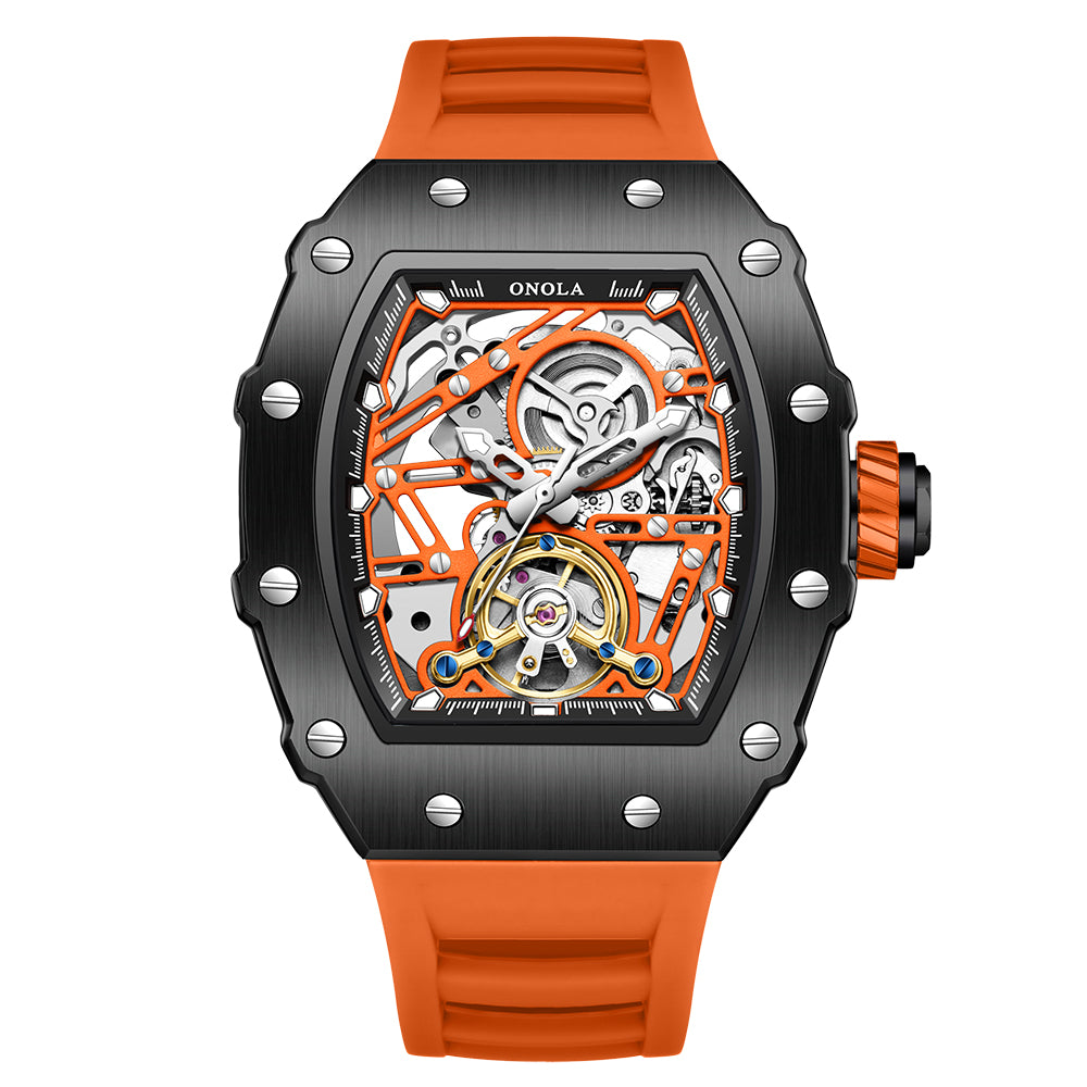 ONOLA Ankara Automatic Skeleton Watch - Black / Orange image