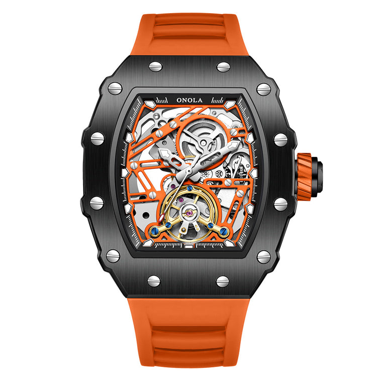 ONOLA Ankara Automatic Skeleton Watch - Black / Orange image