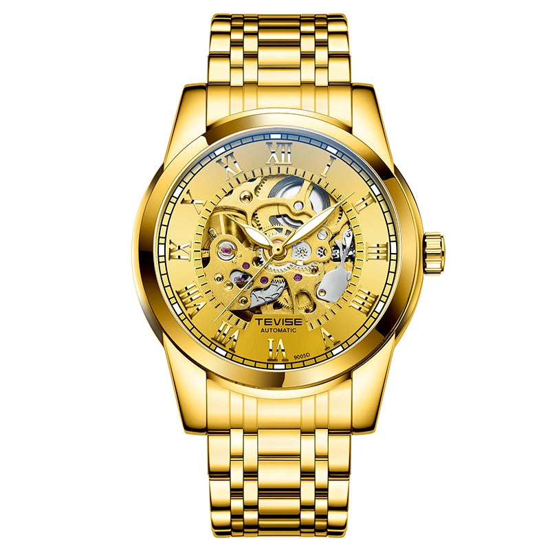 TEVISE Skeleton Classic Steel Gold Watch image 0