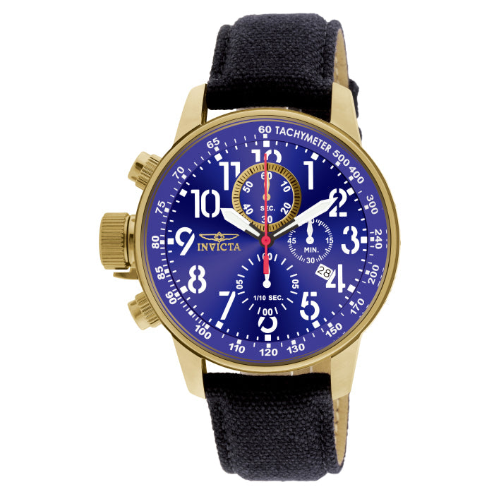 INVICTA Men's Russian Aviator Lefty 46mm Canvas Strap Watch Gold/Blue