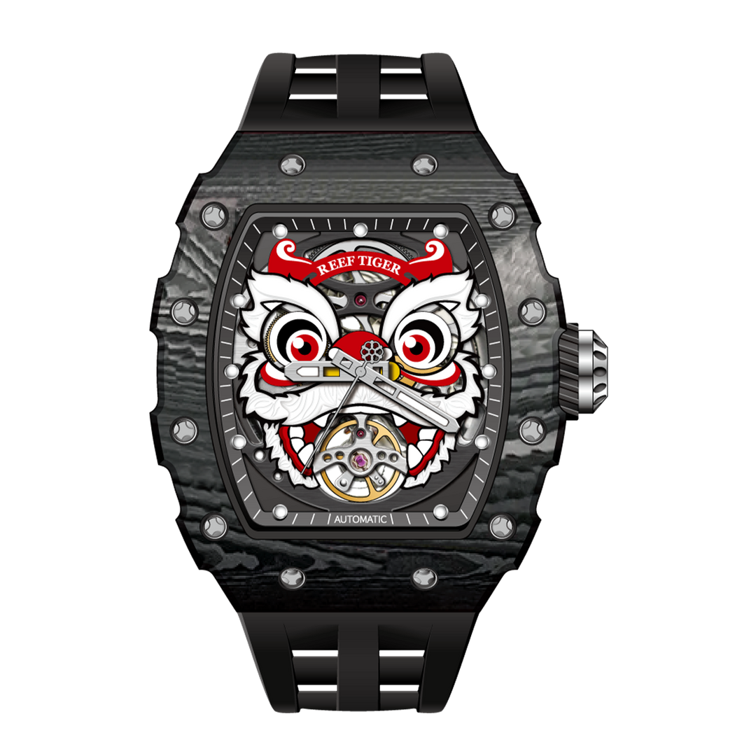 Reef Tiger Men's Chinese Lion Dance Automatic Skeleton Watch RGA3009 Black image 2