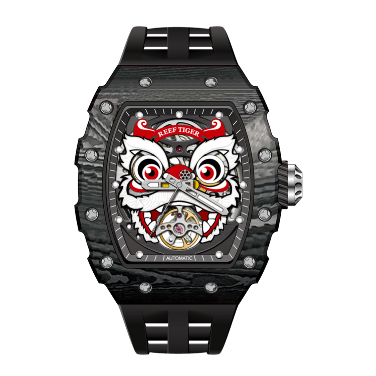 Reef Tiger Men's Chinese Lion Dance Automatic Skeleton Watch RGA3009 Black image 2