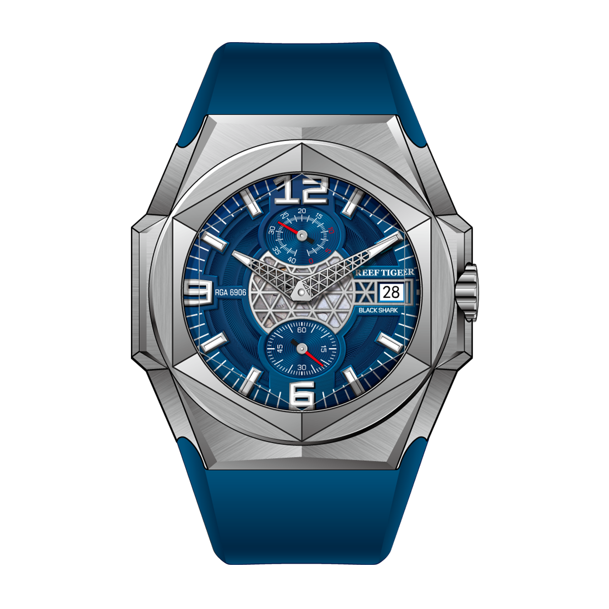 Reef Tiger Men's Black Shark Traveler Multifunctional Automatic Mechanical Dive Watch RGA6906 Blue image 0