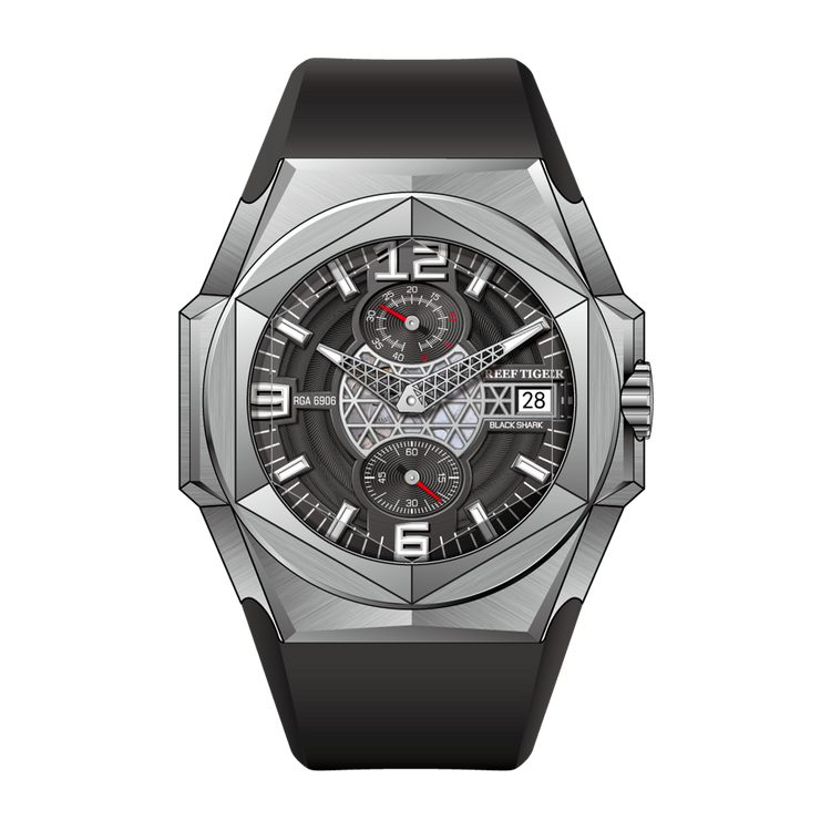 Reef Tiger Men's Black Shark Traveler Multifunctional Automatic Mechanical Dive Watch RGA6906 image 0